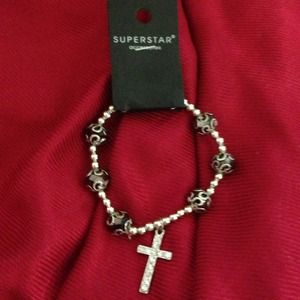Silver plated cross bead bracelet