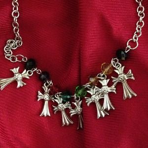 Cross necklace with colored beads