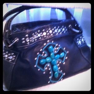 Glamorous studded and turquoise purse.