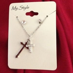 Dangle cross necklace with earrings