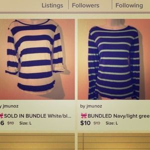 🎀Navy striped shirt, black/white top🎀