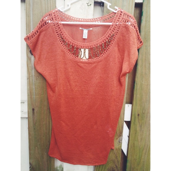 Lucky Brand 🍀 Orange Beaded Knit Tunic NWT