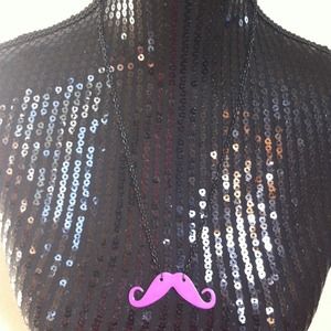 Purple mustache necklace