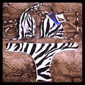 Brazilian White/Black Zebra Bikini. New!