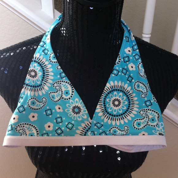 Blue,white, and black bathing suit top