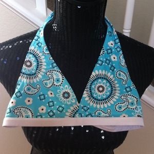 Blue,white, and black bathing suit top