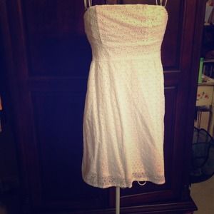 Simple white strapless eyelet dress