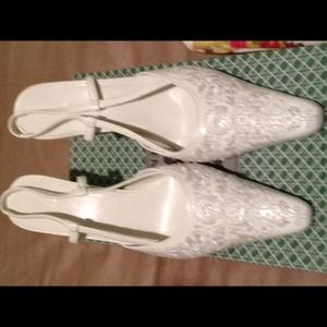 White laced sling back