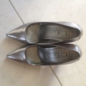 BCBG Metallic Silver heels.