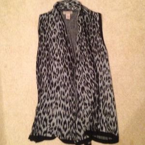 Black Animal Print Sleeveless Shawl (Vest)