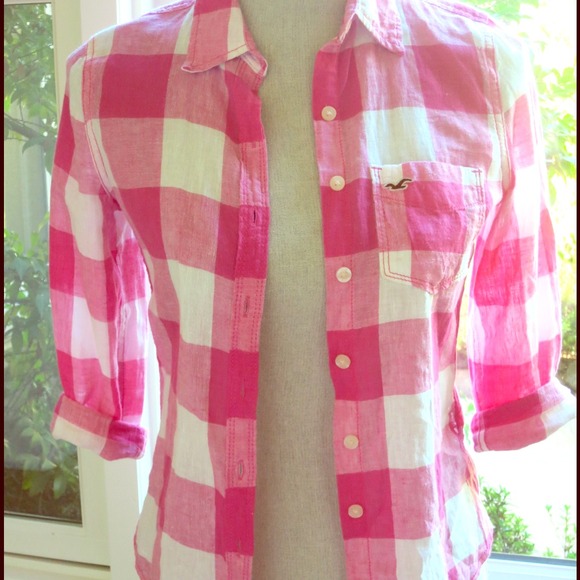 Pink HOLLISTER Plaid Button-Down