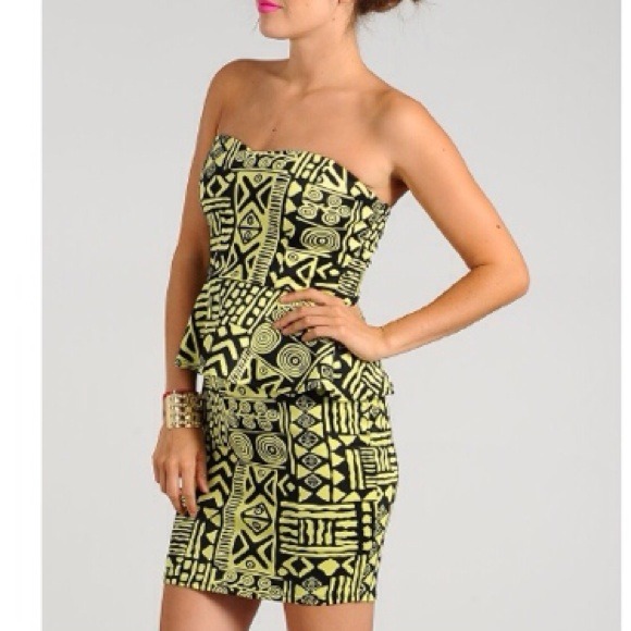 🎀SOLD OUT🎀Neon Tribal Peplum Dress - Picture 3 of 4
