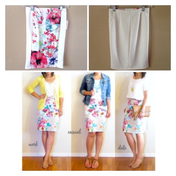 Forever 21 Dresses & Skirts - New White Paneled Floral Pencil Skirt