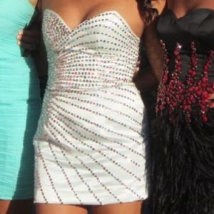 White formal dress with pastel color Rhine stones