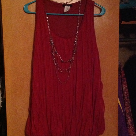 Red dressy shirt with attached necklace