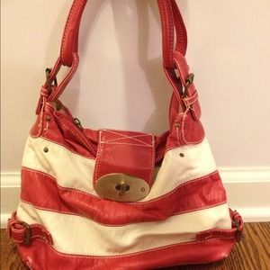 •BUNDLED• Red and white striped leather tote bag