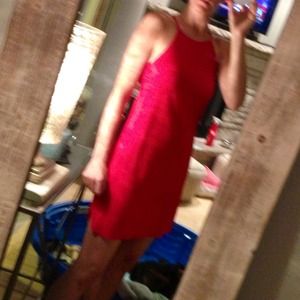 Red, open slit back Zara Dress -simple & Chic