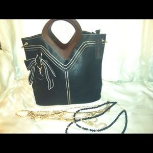 Black Wooden Handle Handbag