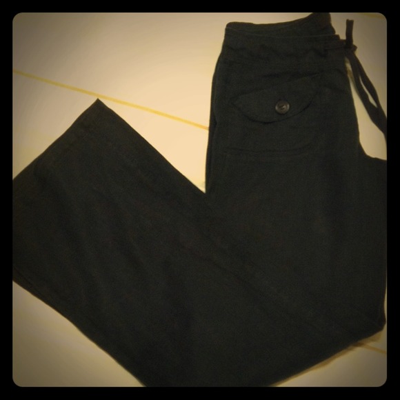Black Linen tie front pants-NWOT