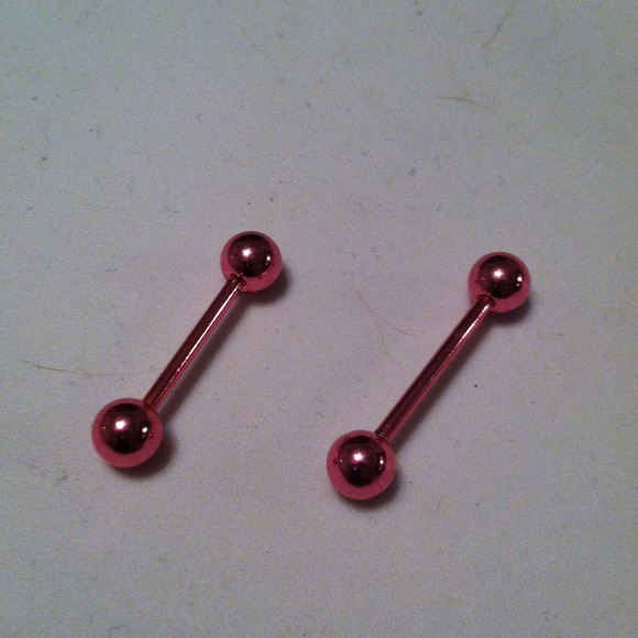 Pink Titanium Tongue Rings - Picture 2 of 2