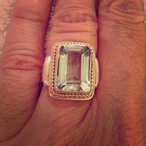 Sterling Silver ring with emerald cut aquamarine
