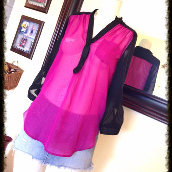 Fusha & black sheer top