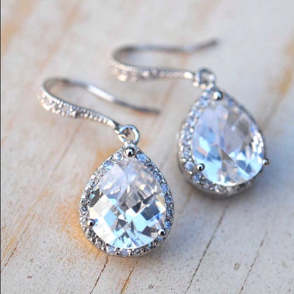 CZ sterling silver pear/teardrop bridal earrings