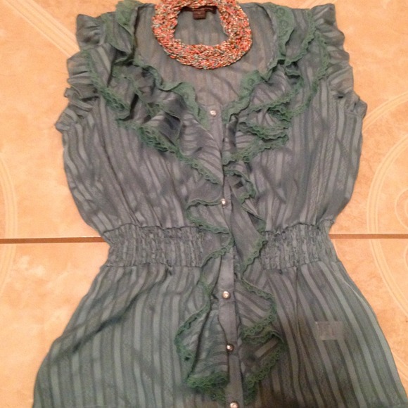 Gently used teal ruffle top - Picture 3 of 4
