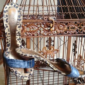 DOLCE&GABBANA DENIM SLIDES W/GOLD&LEOPARD SOLES!