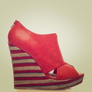 YOKI, Alyson-27, Red platform wedge Bootie, 5.5M