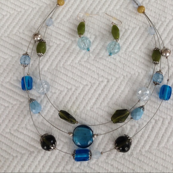 Jenny Boston Jewelry - Three tiered beaded necklace and earring set