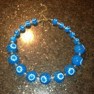 Blue big bead necklace