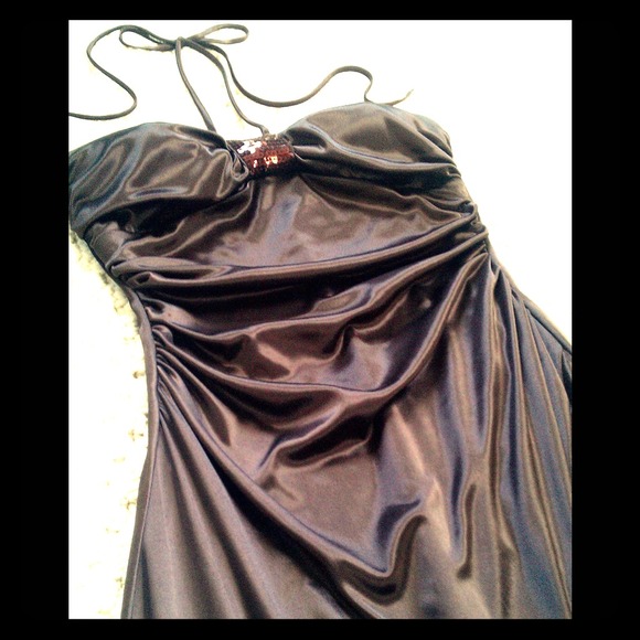 Brown satin evening dress