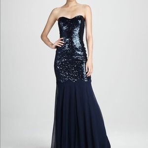 David Meister Blue Strapless Sequin Gown