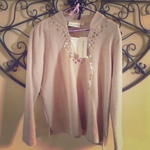 Oatmeal sweater with silver & gold embellishments