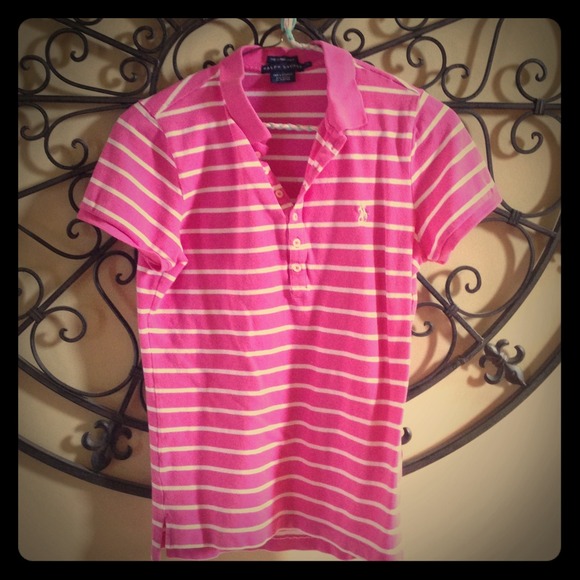 Ralph Lauren pink w/white stripes skinny polo