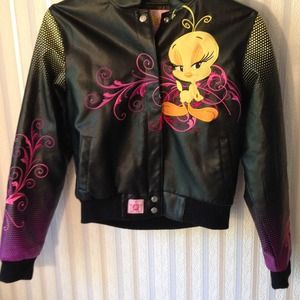 Tweety bird  pleather jacket ./ med
