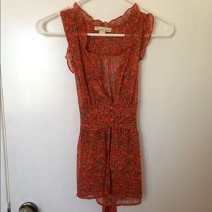 Orange floral chiffon top