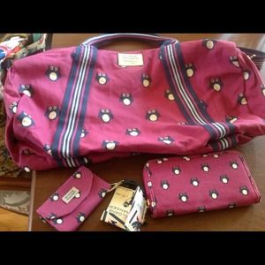 Sloane Ranger 3 pc Owl Pattern Duffle Bag, Wallet