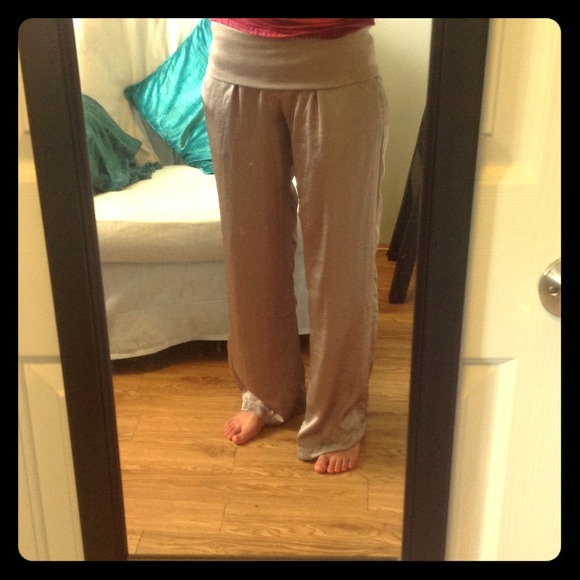 Champagne colored silky slacks - Picture 1 of 2