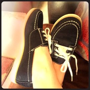 black  suede shoes with cream color  stitching