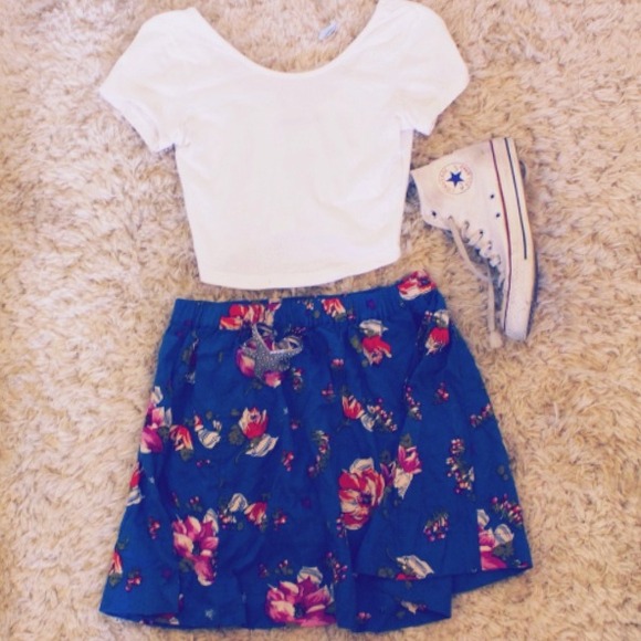 Floral Skater Skirt & colorblock sweater
