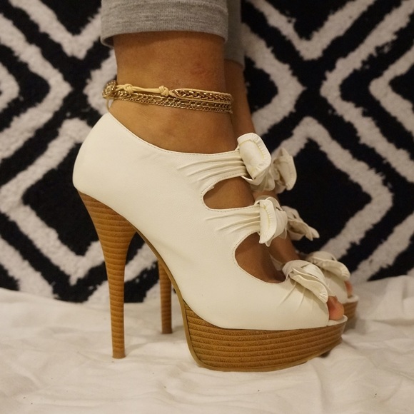 Call It Spring Shoes - White Bow Heels