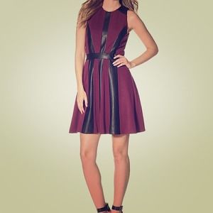 ⚡Sold⚡Burgundy Fit and Flare Dress Leather Trim