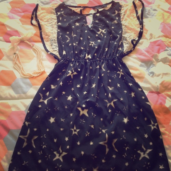 TRADED Starry Night dress in black/cream w/lace