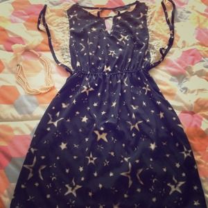 TRADED Starry Night dress in black/cream w/lace