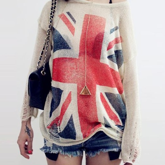 British flag loose knit sweater