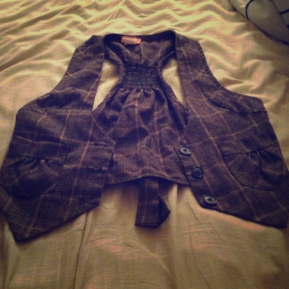 Medium brown plaid button racer back vest