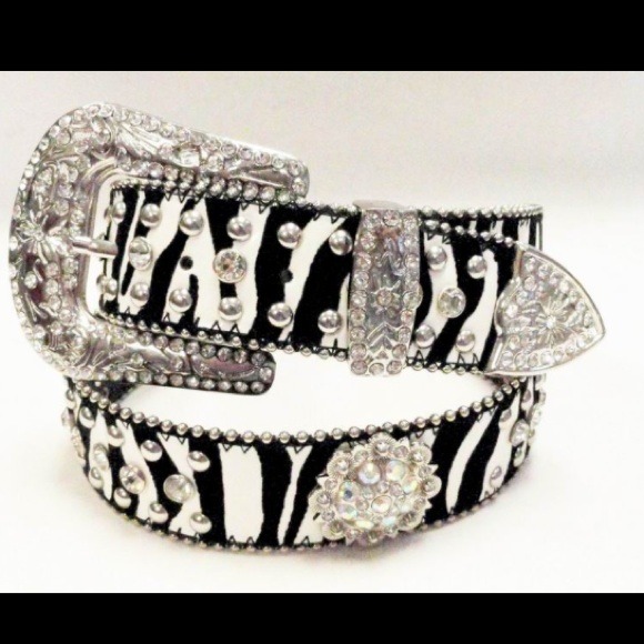 Accessories - Zebra print rhinestone western style belt.