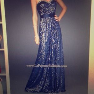 La Femme strapless sequin gown